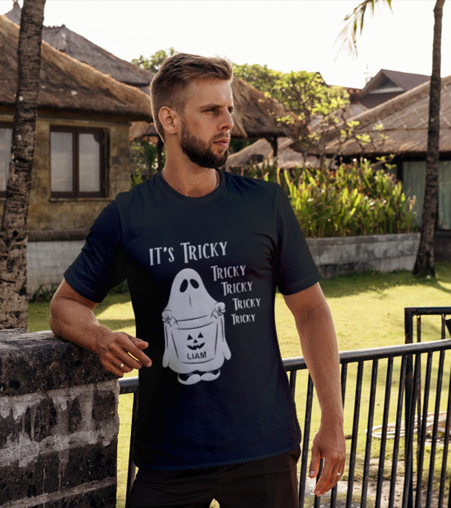 It's Tricky Ghost Holding Jack O Lantern Bucket Halloween T-Shirt