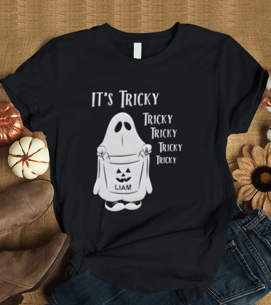 It's Tricky Ghost Holding Jack O Lantern Bucket Halloween T-Shirt