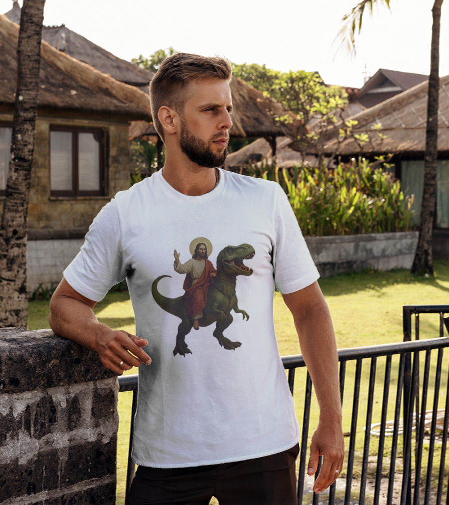 Jesus Riding Tyrannosaurus Rex Dinosaur T-Shirt