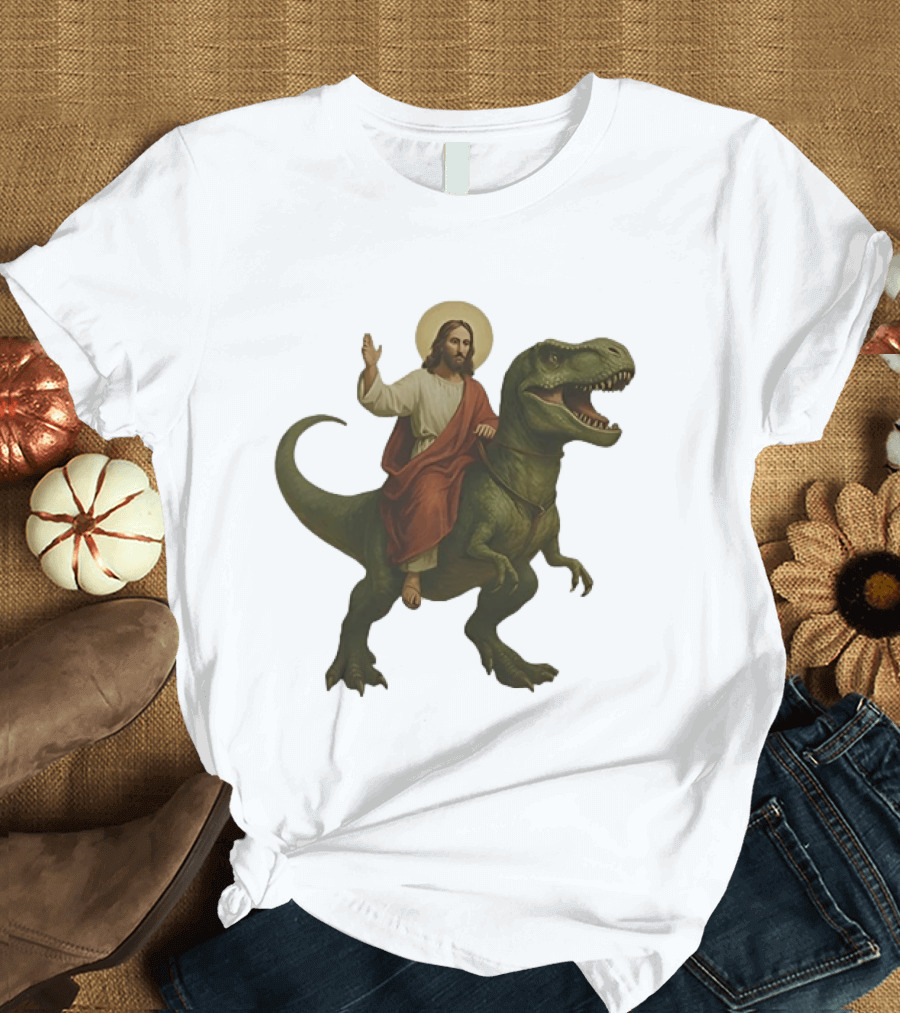 Jesus Riding Tyrannosaurus Rex Dinosaur T-Shirt