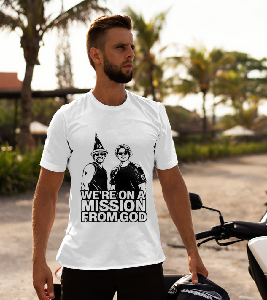 We're On A Mission From God Blues Brothers Wizard Hat Sunglasses T-Shirt