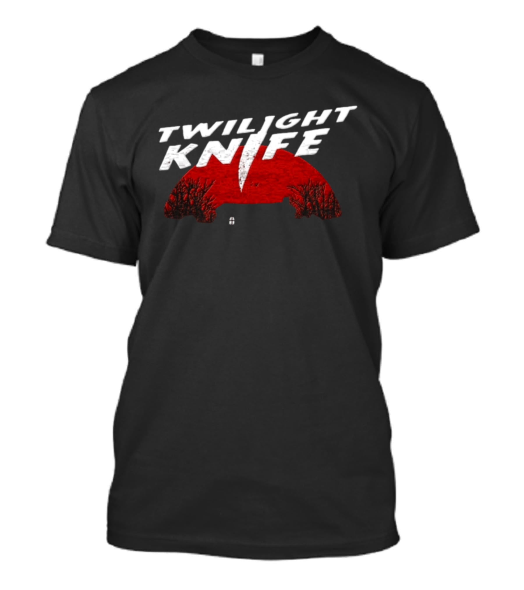 Twilight Knife Red Moon With Trees And House T-Shirt