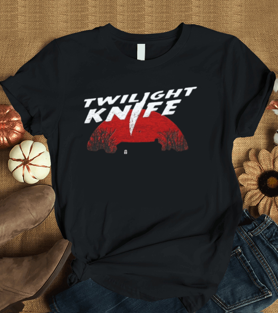 Twilight Knife Red Moon With Trees And House T-Shirt
