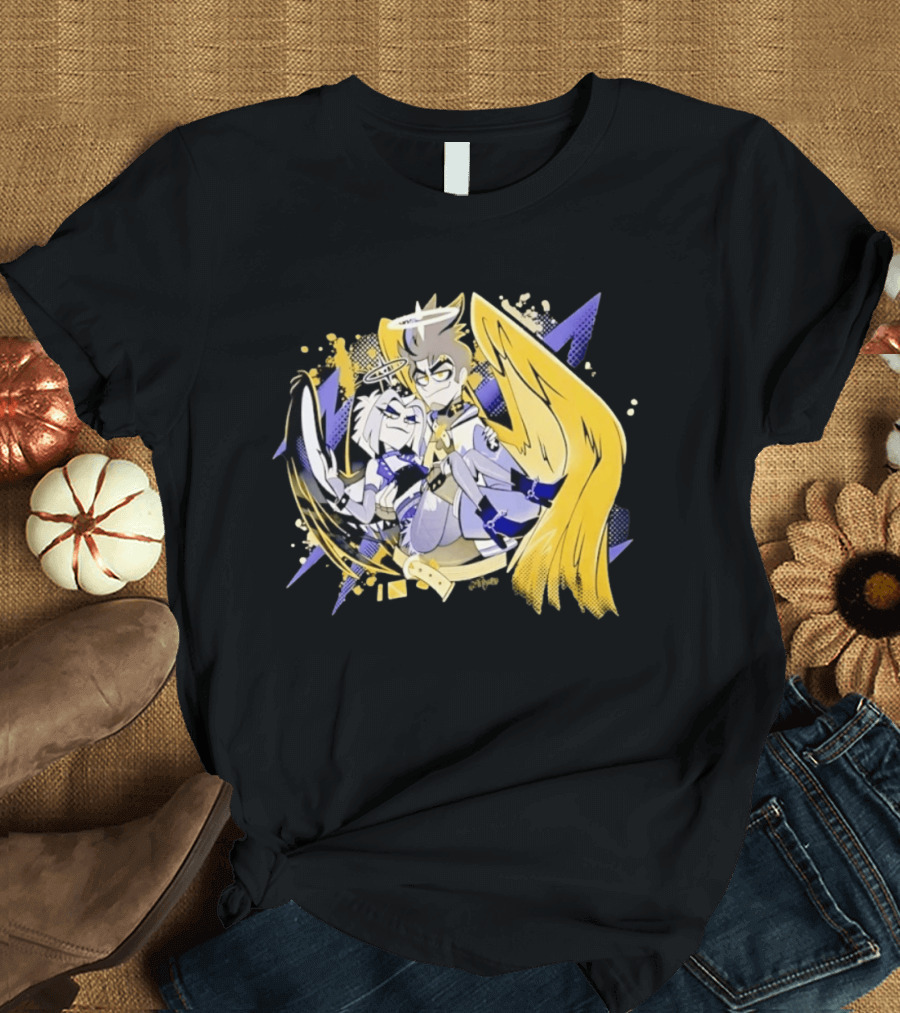 Adam And Lute Hazbin Hotel Characters With Golden Wings And Halos T-Shirt