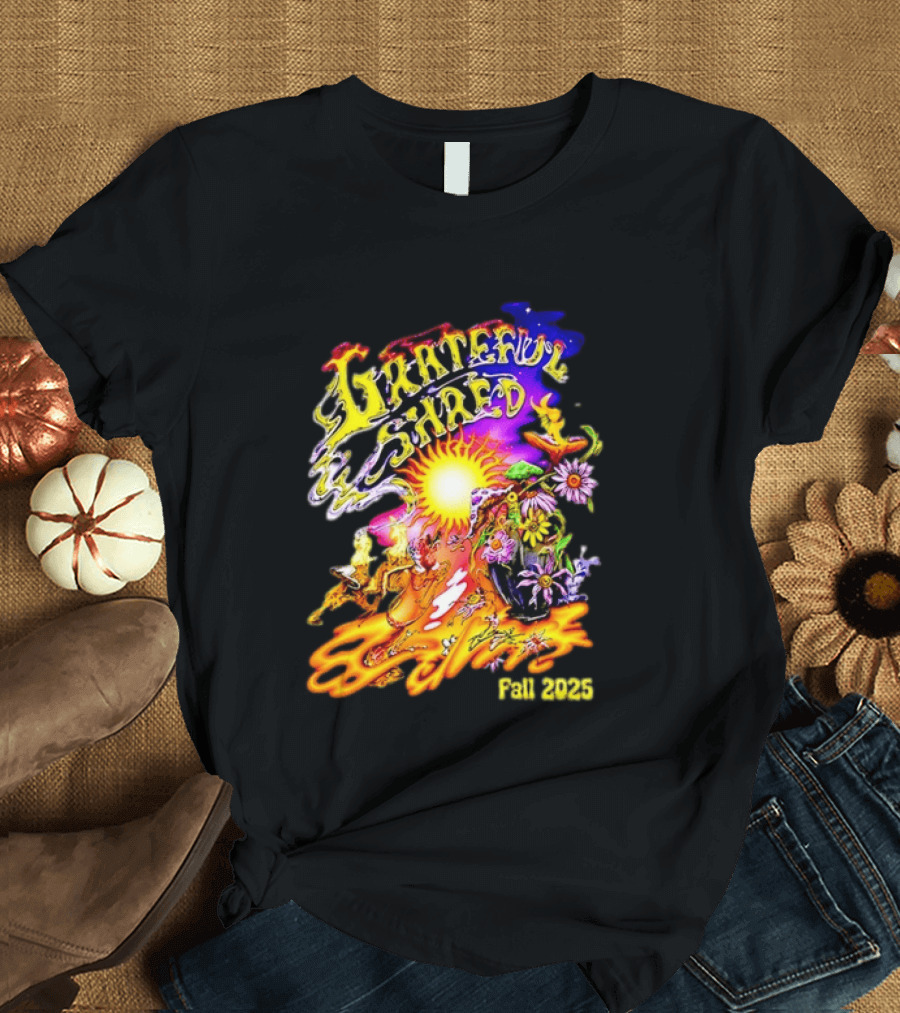 Grateful Shred Fall 2025 Psychedelic Sunburst Jam Band Vibrant Festival T-Shirt