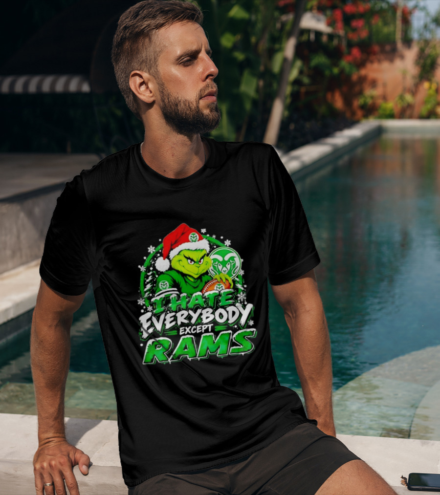 I Hate Everybody Except Rams Grinch Colorado State Rams Christmas T-Shirt