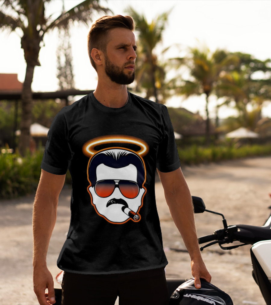 Rip Mike Ditka Chicago Bear Face Sunglasses Mustache Cigar Halo T-Shirt