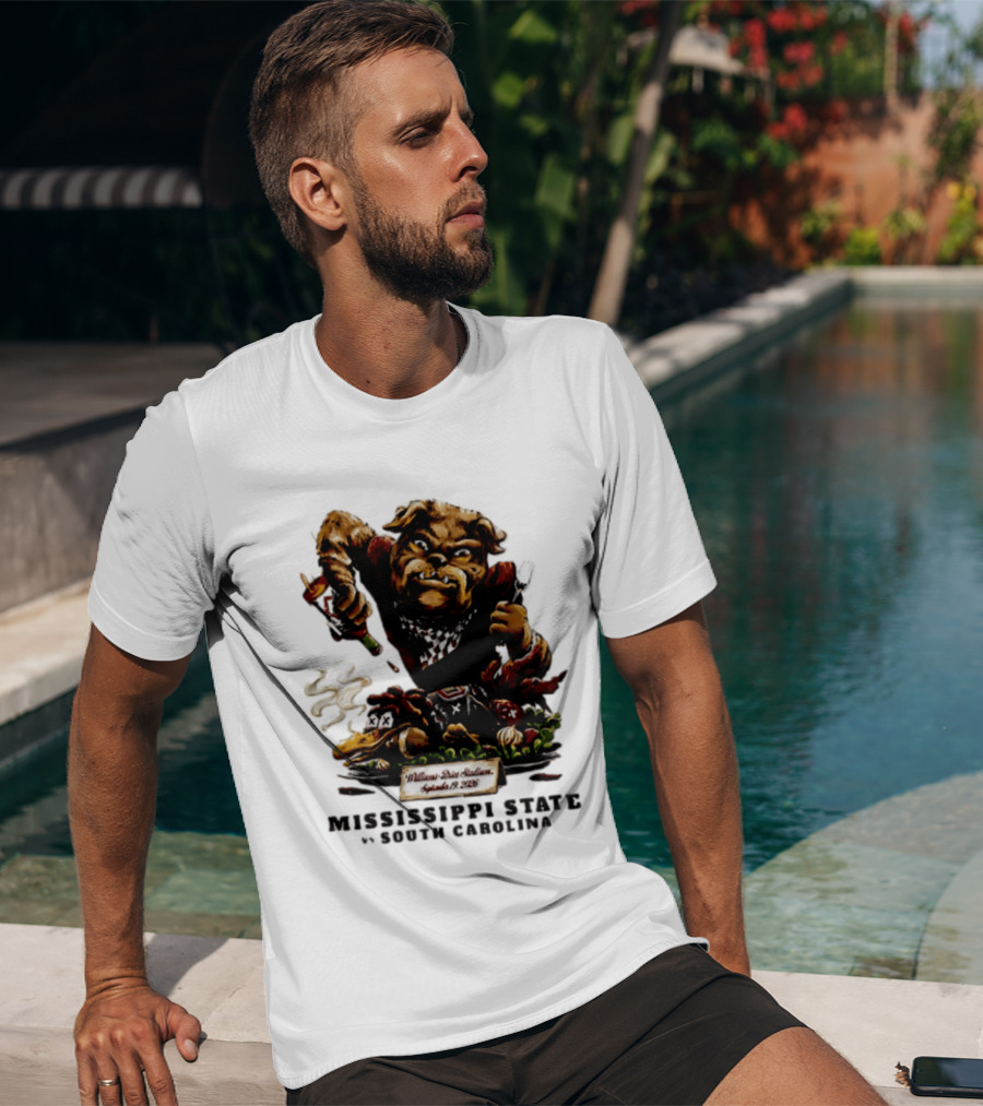 Mississippi State Vs South Carolina 2026 Bulldog Pouring Sauce On Roasted Duck Williams Brice Stadium T-Shirt