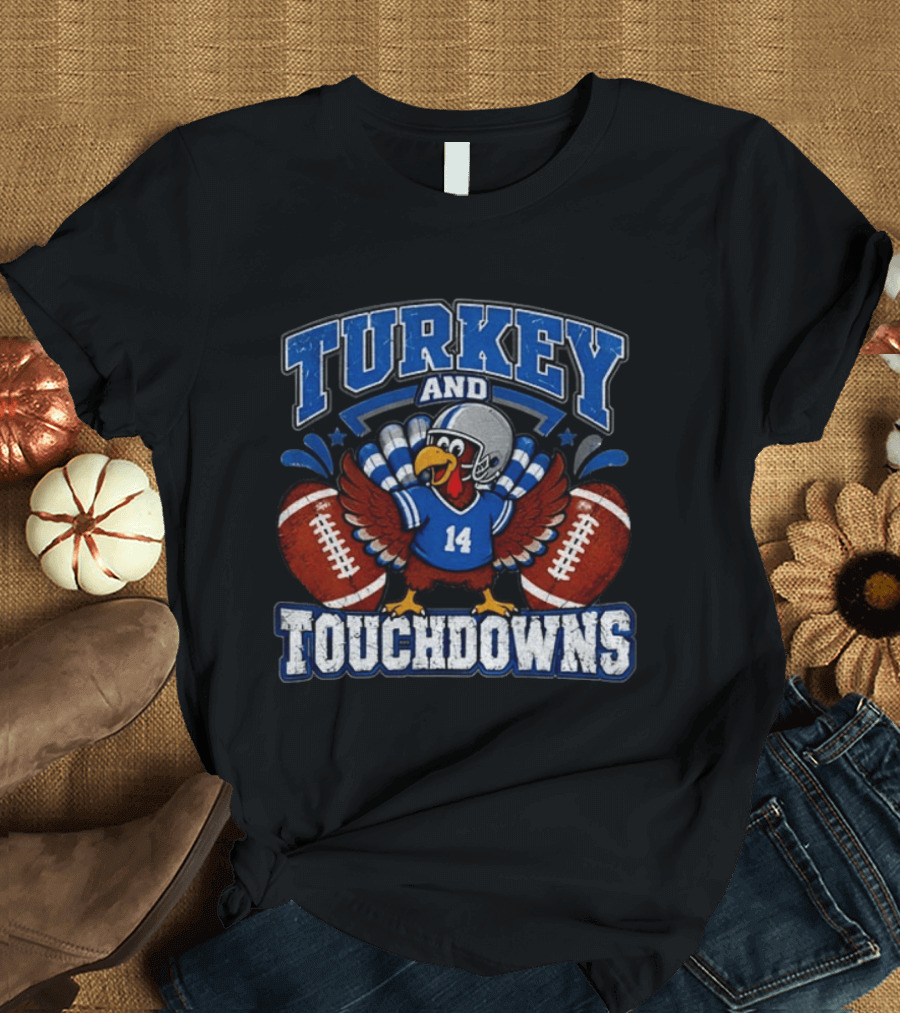 Detriot Lions Thanksgiving Football Turkey Touchdowns Fun T-Shirt
