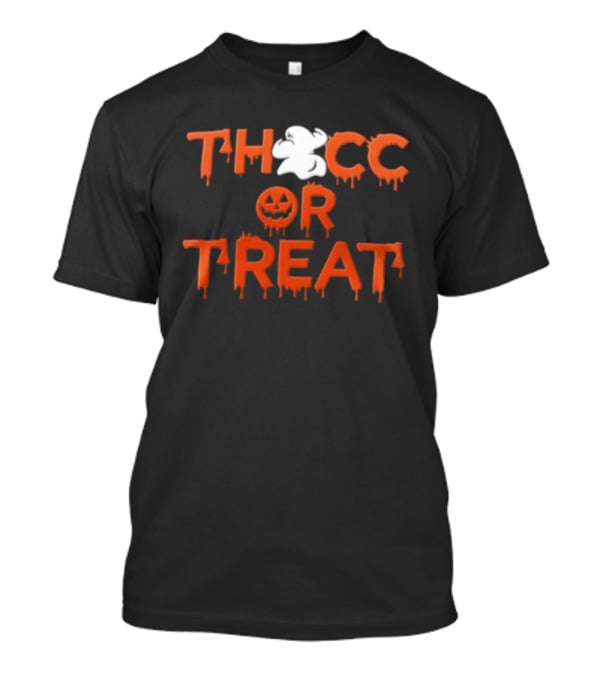 Thocc Or Treat Ghost Jack O Lantern Dripping Font Halloween T-Shirt