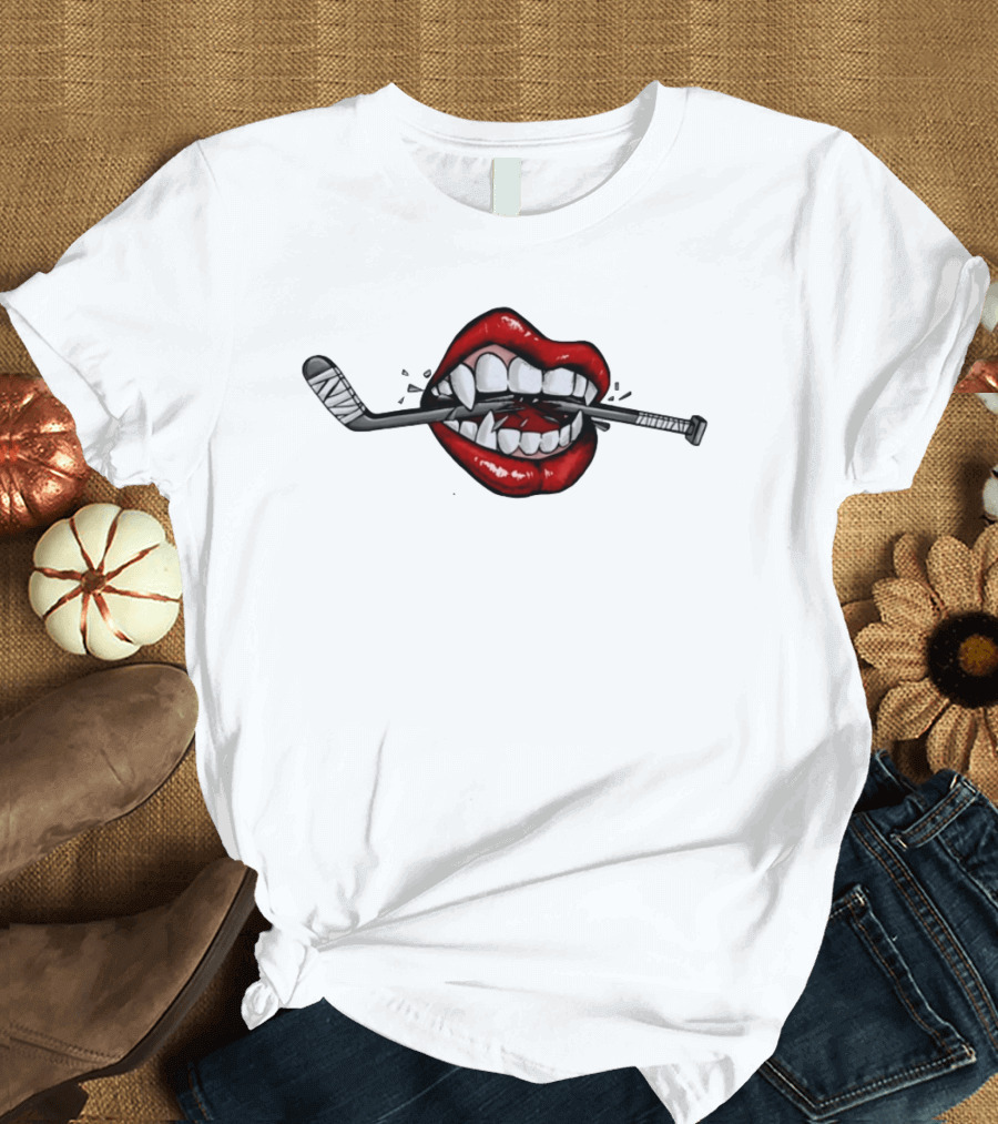 Savage Beauty Hockey Nation Lips And Hockey Stick T-Shirt