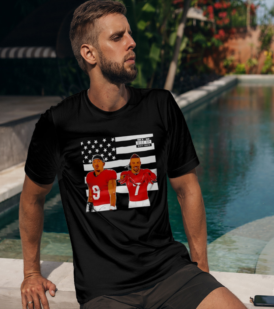Michael Penix Jr Bijan Robinson Rise Up Dirty South Football Stars American Flag T-Shirt
