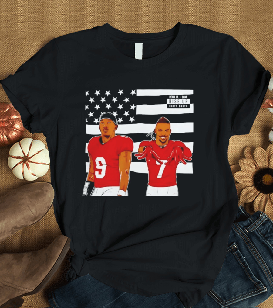 Michael Penix Jr Bijan Robinson Rise Up Dirty South Football Stars American Flag T-Shirt