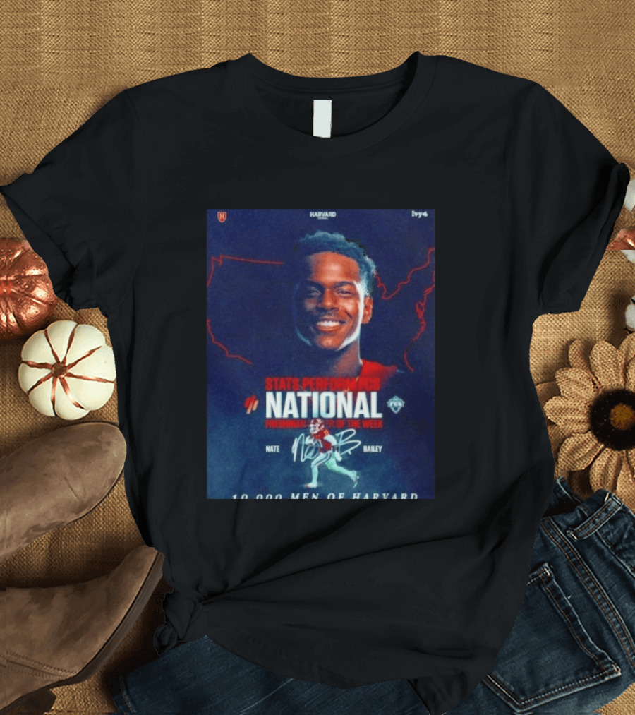 Stats Perform FCS National Freshman Player Of The Week Nate Bailey Harvard Football Ivy League T-Shirt