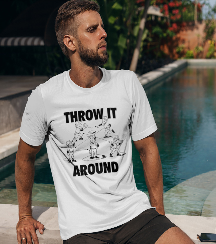 Throw IT Around Cartoon Baseball Players Throwing Ball T-Shirt