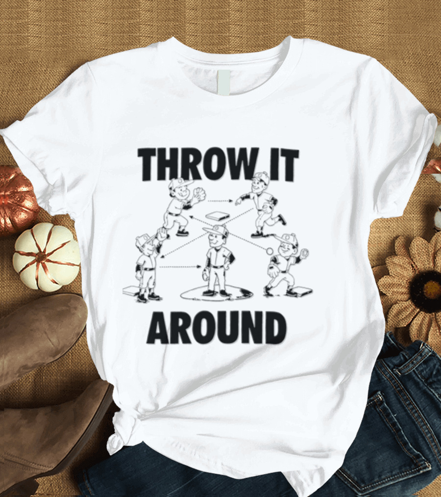 Throw IT Around Cartoon Baseball Players Throwing Ball T-Shirt