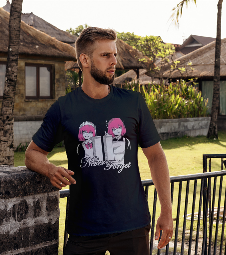 Never Forget Anime Manga Otaku Pink Hair Maid Twins T-Shirt