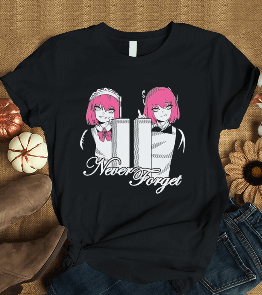 Never Forget Anime Manga Otaku Pink Hair Maid Twins T-Shirt