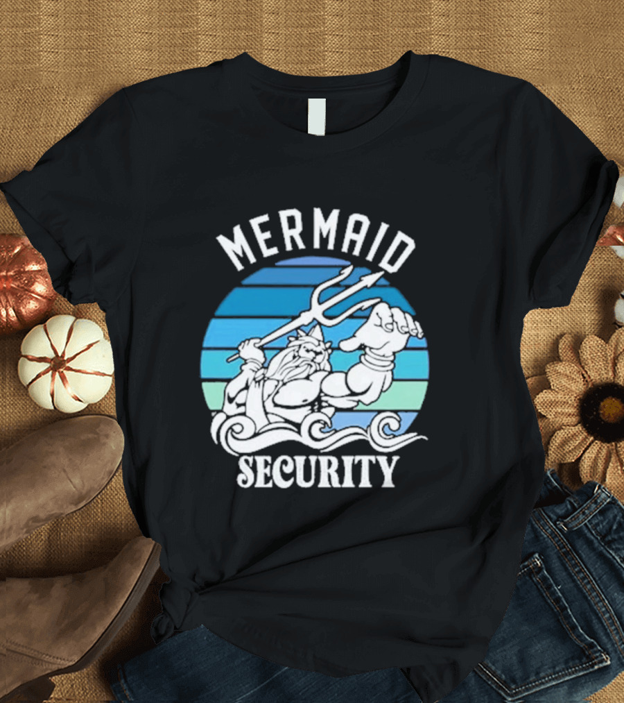 Mermaid Security Father's Day Trident Ocean Scene T-Shirt