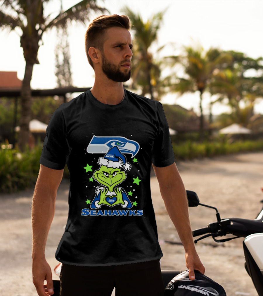 The Grinch Loves Seattle Seahawks Christmas Fan Holiday T-Shirt