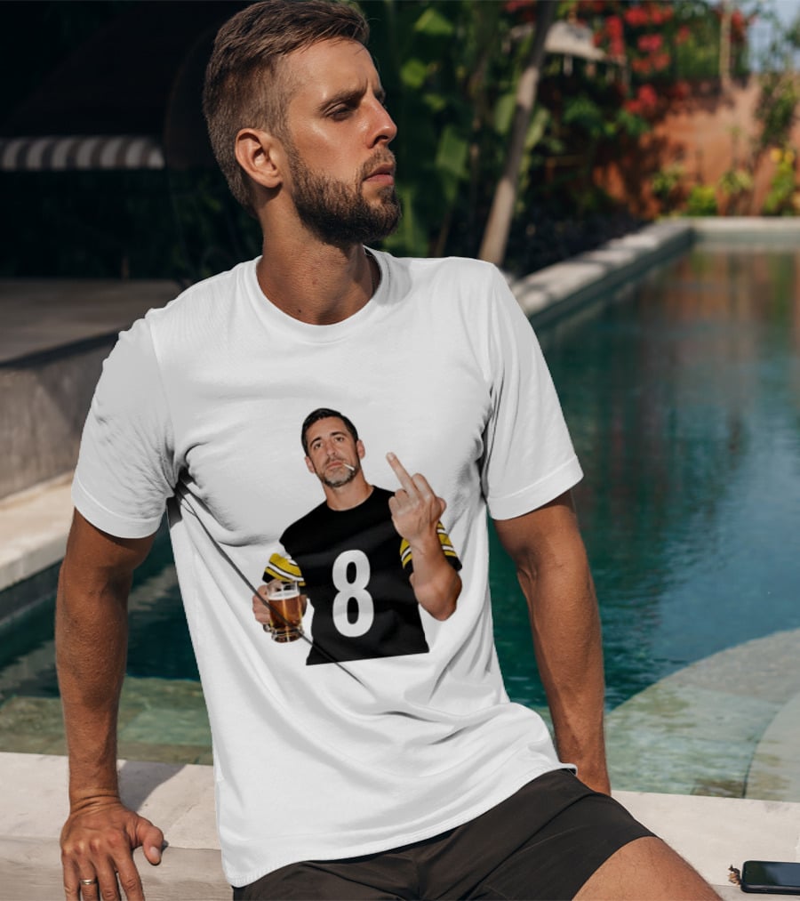 Aaron Rodgers Pittsburgh Steelers Number 8 Middle Finger And Beer Gesture T-Shirt