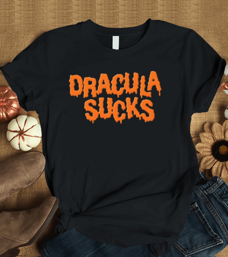 Orange Dripping Text Dracula Sucks Halloween T-Shirt
