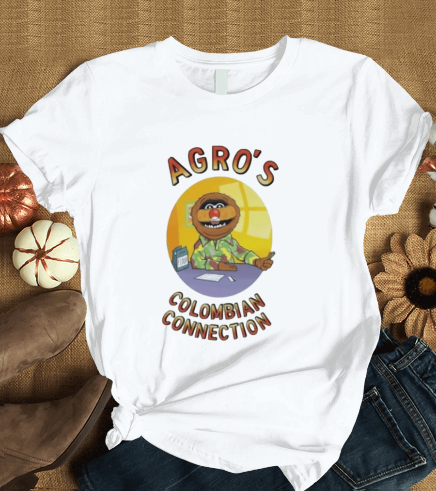 Agro's Colombian Connection Funny Character With Desk And Papers T-Shirt