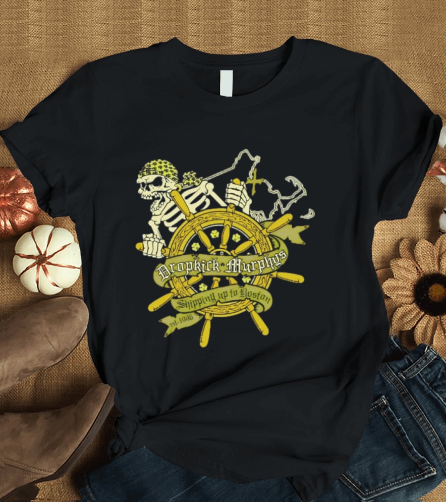 Dropkick Murphys Shipping Up To Boston Skull Shipwheel Est 1996 T-Shirt