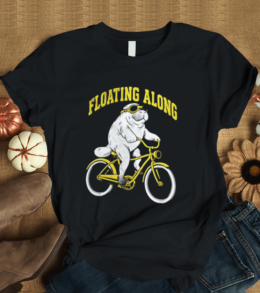 Floating Along Manatee Goggles Bicycle Rider T-Shirt