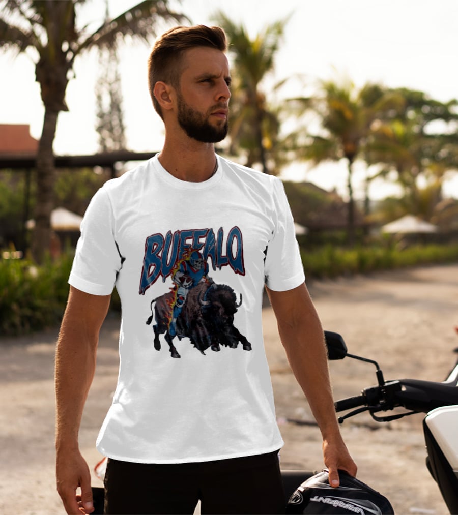Buffalo Bills Skeleton Football Player Riding Charging Buffalo T-Shirt