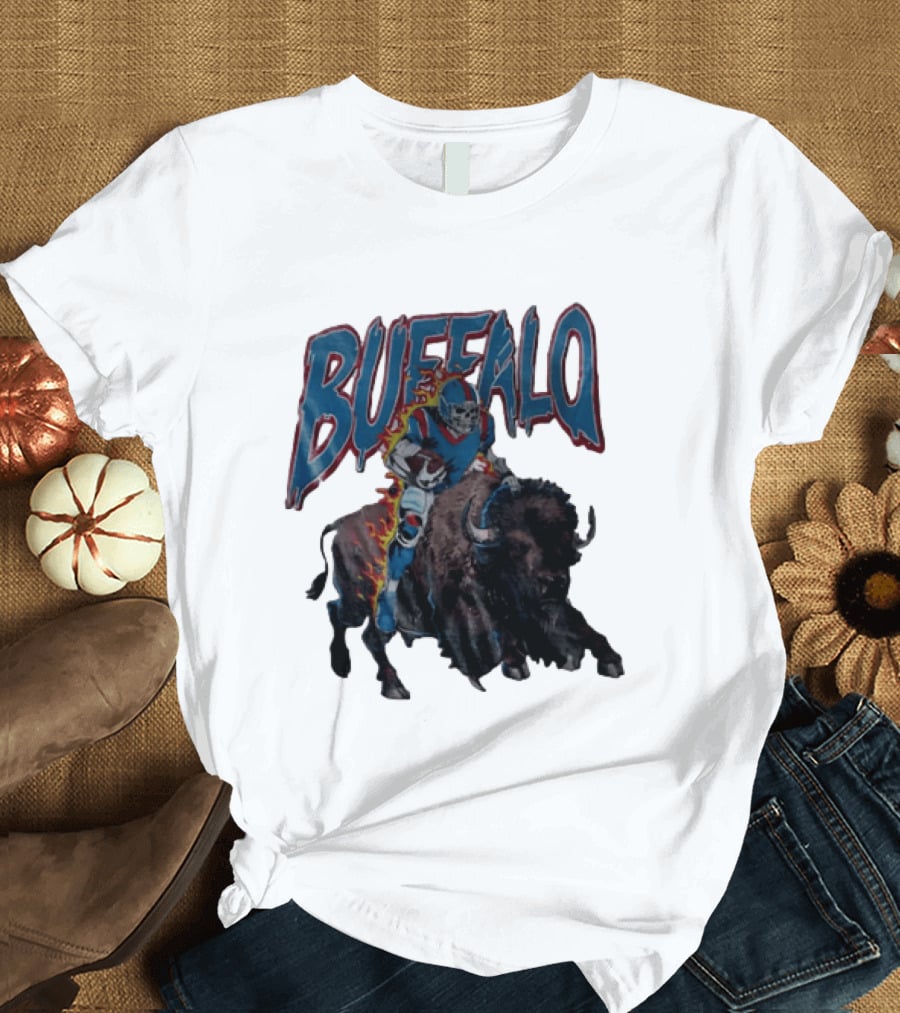 Buffalo Bills Skeleton Football Player Riding Charging Buffalo T-Shirt