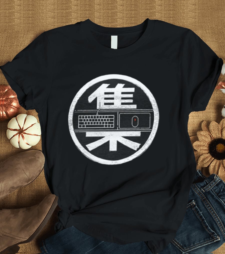 Japanese Kana Keyboard Mouse Circular Symbol Black And White T-Shirt