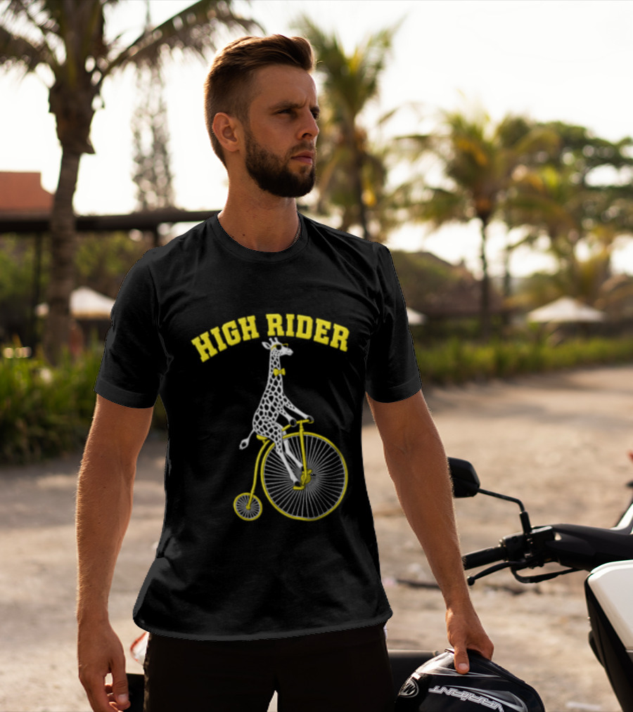 High Rider Giraffe On Bicycle Wearing Bowtie T-Shirt