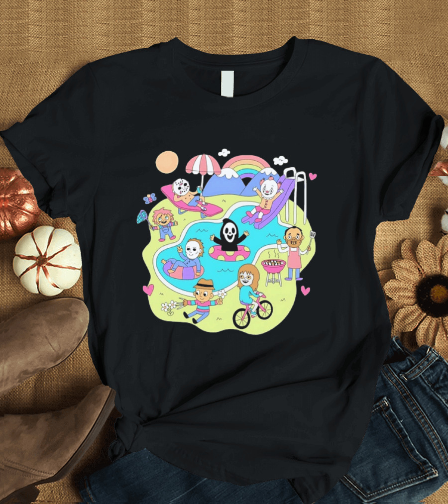 Horror Movie Villains Pool Party Fun By Sean Solomon T-Shirt