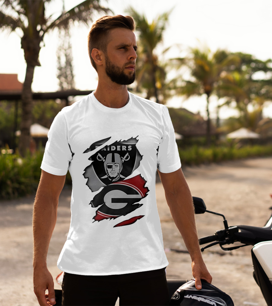 Las Vegas Raiders Georgia Bulldogs Torn Fabric NCAA Collaboration T-Shirt