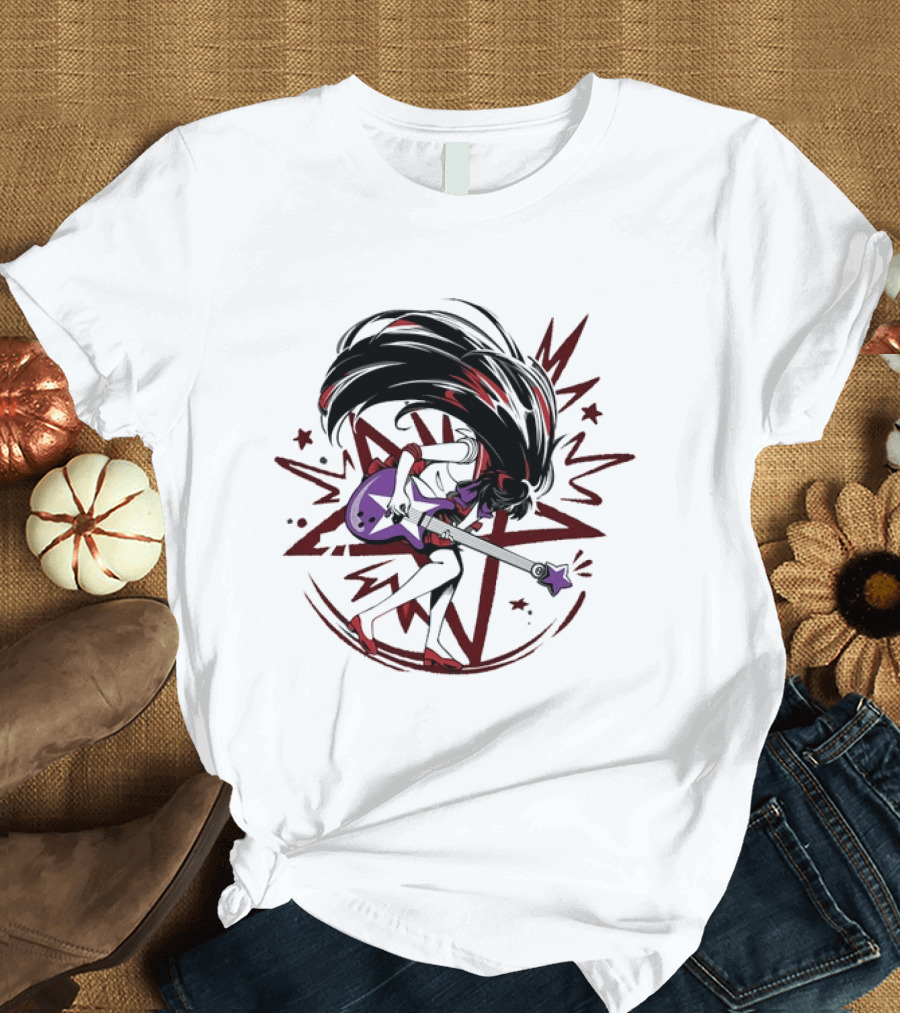 Sailor Mars Rei Hino Rocking Electric Guitar With Cosmic Energy Burst T-Shirt