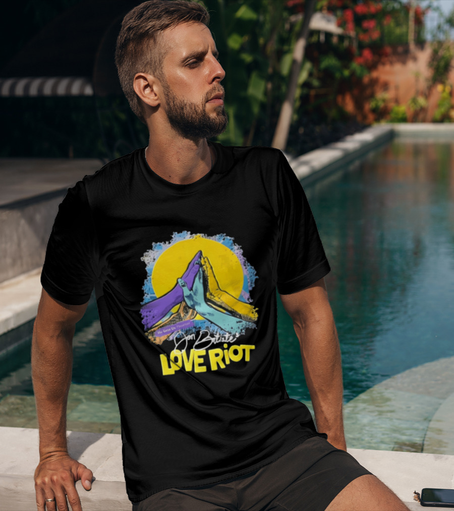 Jon Batiste He Gets Us Presents Love Riot Three Hands High Five Yellow Sun T-Shirt