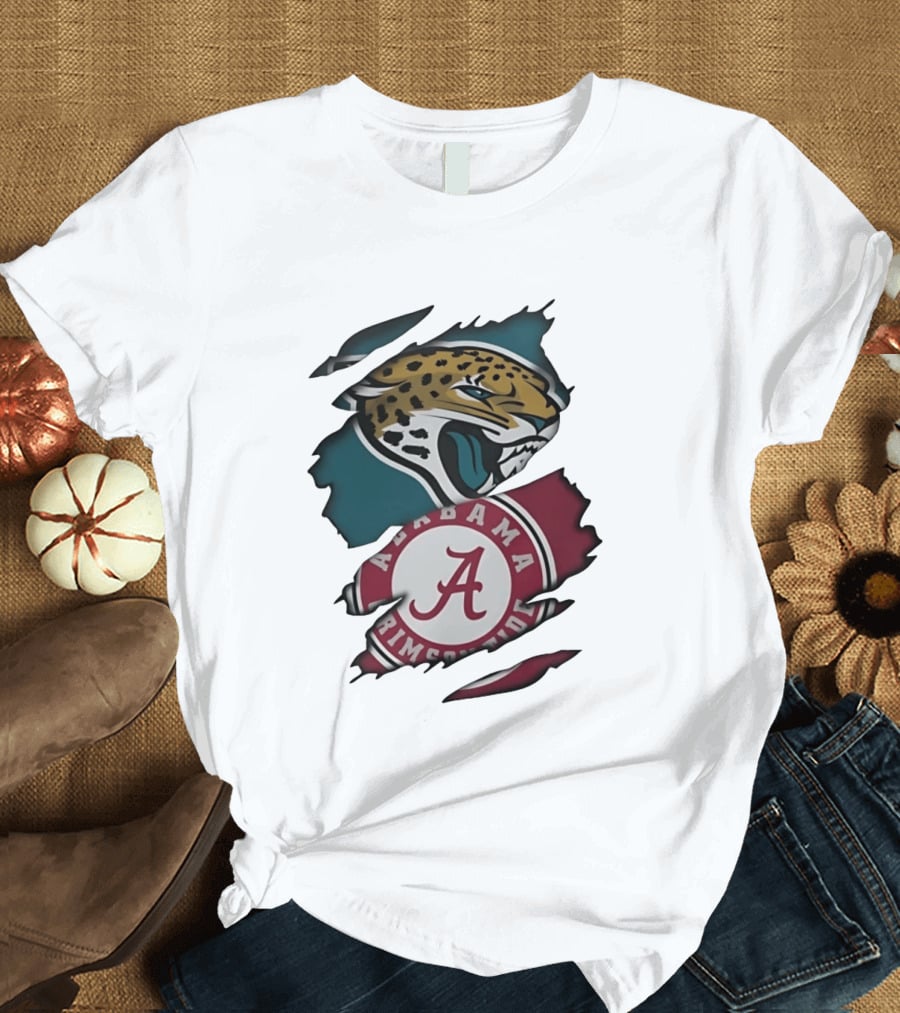 Jacksonville Jaguars Alabama Crimson Tide Ripped Skin Effect NCAA T-Shirt