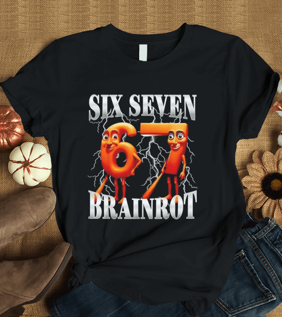 SIX SEVEN 67 BRAINROT Internet Meme Lightning T-Shirt