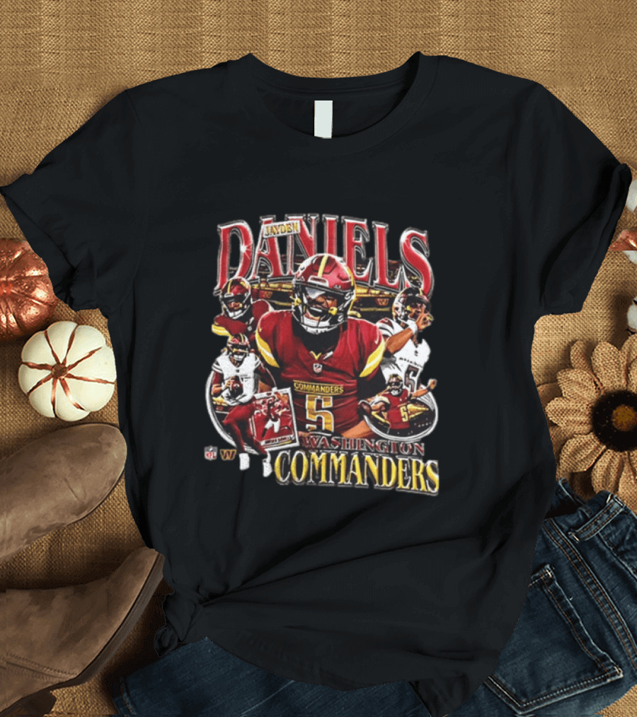 Jayden Daniels Washington Commanders Football Player 5 Action Collage T-Shirt