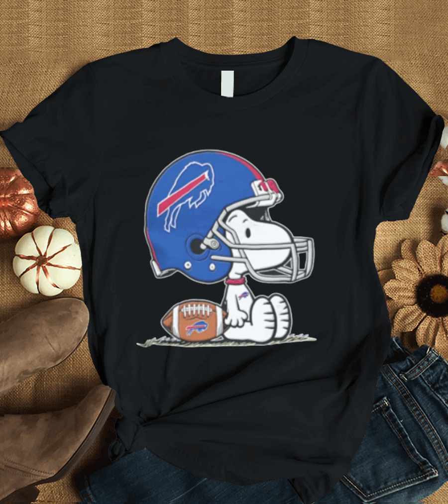 Snoopy Buffalo Bills Football Helmet Sitting With Football T-Shirt