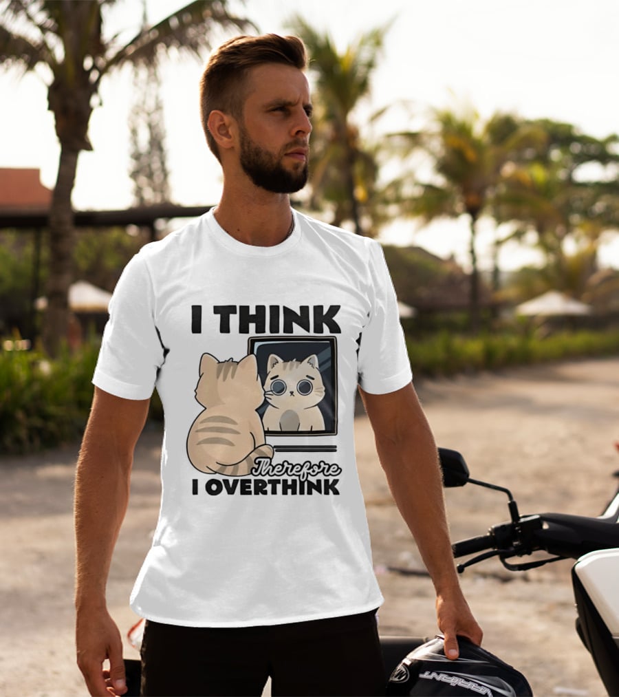 Cat I Think Therefore I Overthink Mirror Reflection T-Shirt