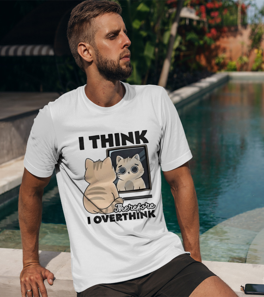 Cat I Think Therefore I Overthink Mirror Reflection T-Shirt