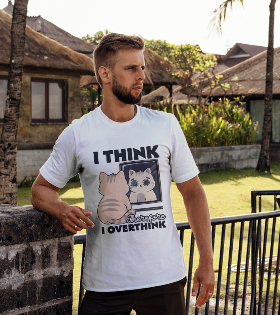 Cat I Think Therefore I Overthink Mirror Reflection T-Shirt