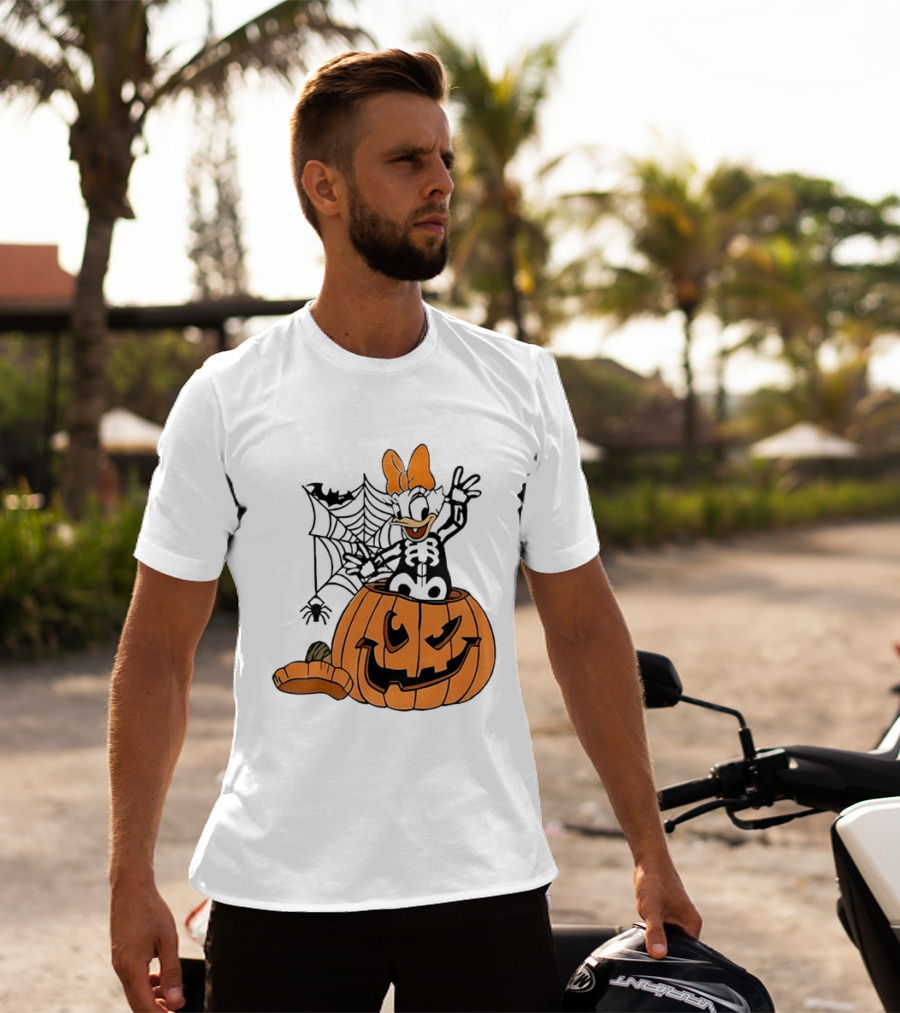 Daisy Duck Pumpkin Halloween Disney Character Spider Web T-Shirt
