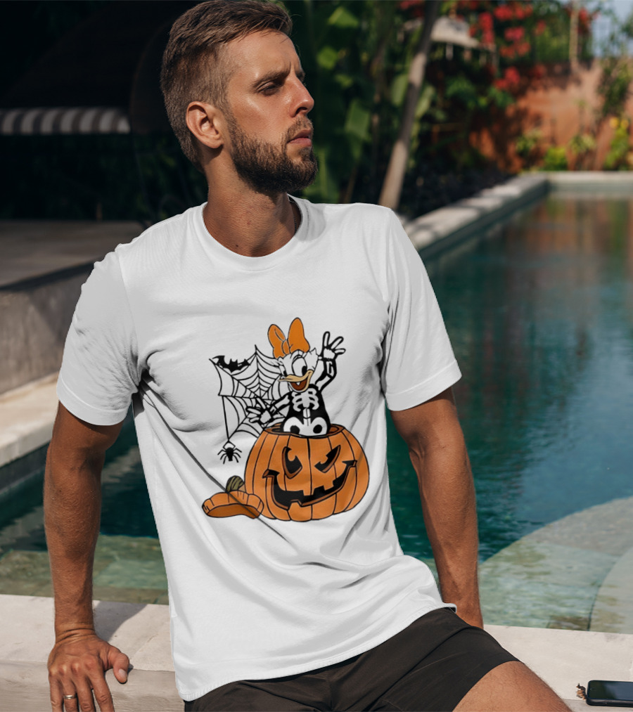 Daisy Duck Pumpkin Halloween Disney Character Spider Web T-Shirt