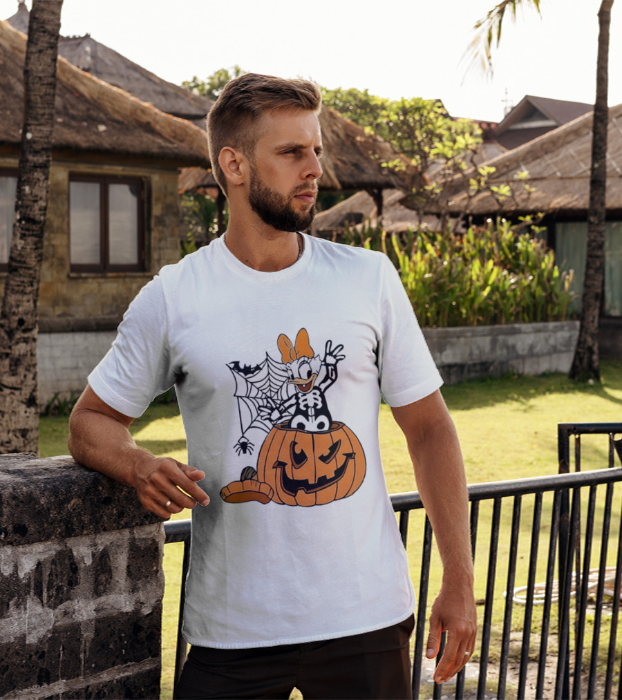 Daisy Duck Pumpkin Halloween Disney Character Spider Web T-Shirt
