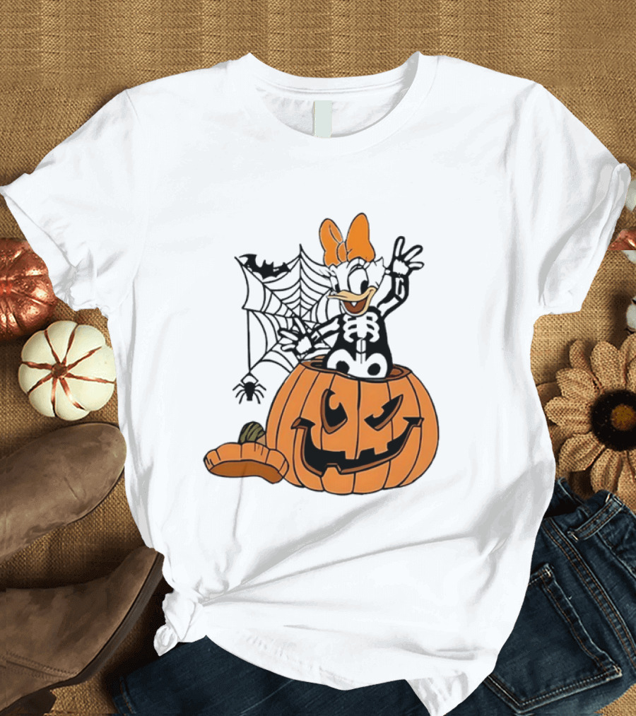 Daisy Duck Pumpkin Halloween Disney Character Spider Web T-Shirt