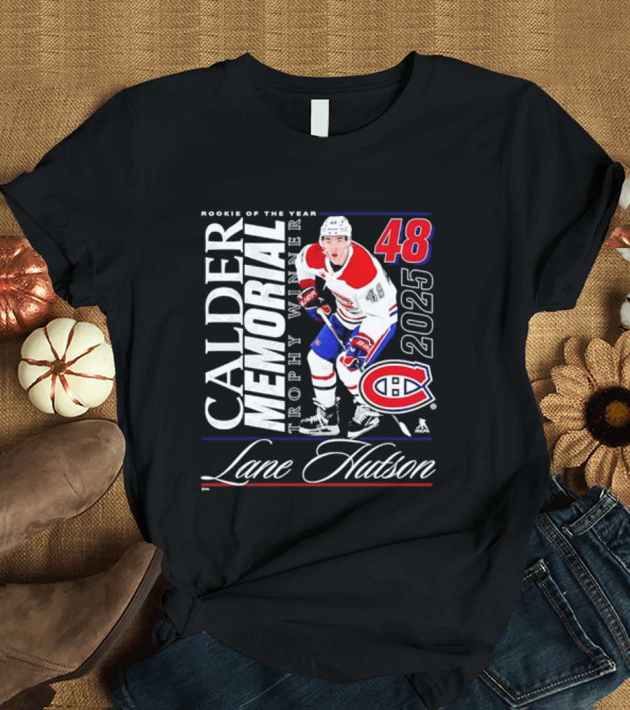 Lane Hutson 48 Montreal Canadiens 2025 Calder Memorial Trophy Winner Rookie Of The Year T-Shirt