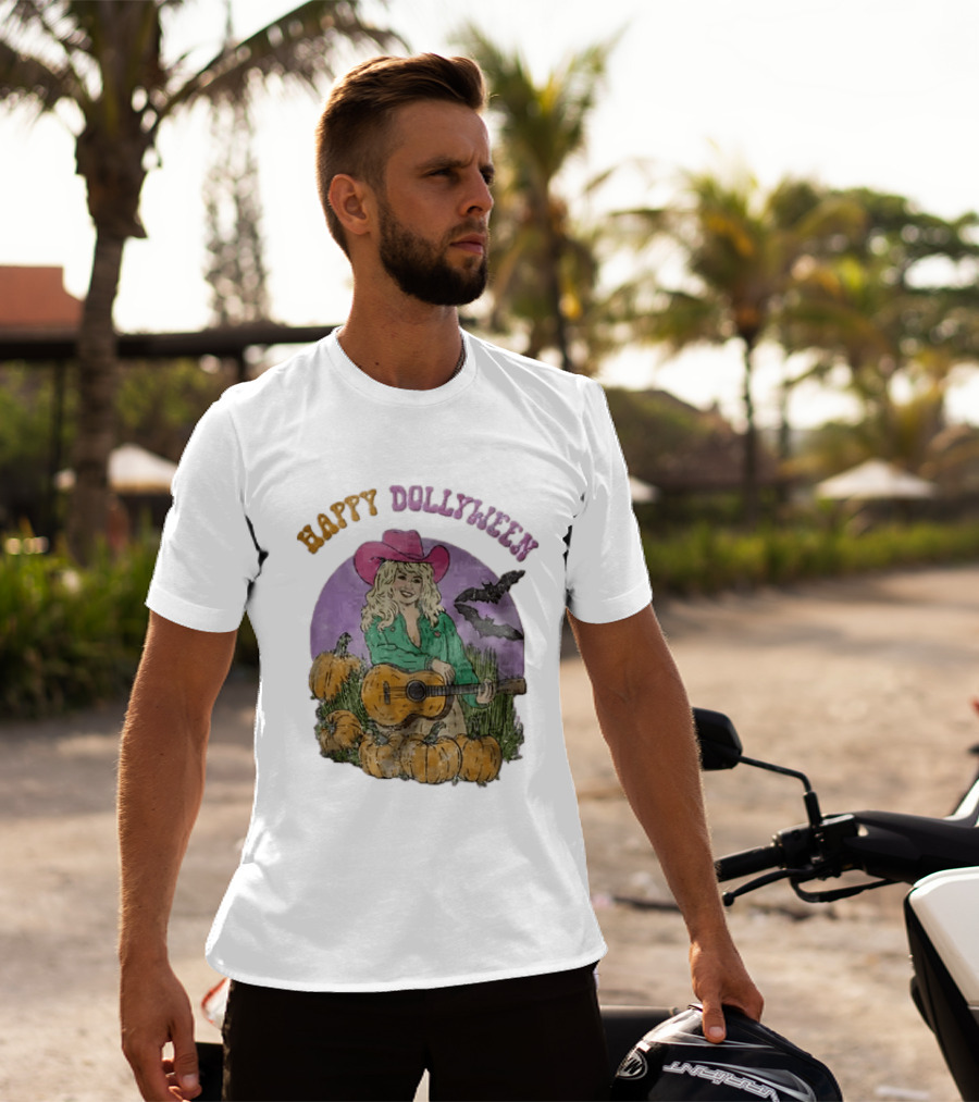 Happy Dollyween Dolly Parton Pumpkins Bats Country Music Star T-Shirt
